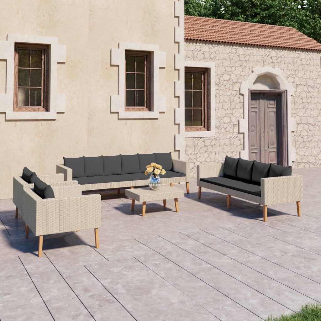 vidaXL Patio Furniture Set 5 Piece, Sectional Sofa for Outdoor Garden, Couch with Cushions, Coffee Table, Scandinavian Style, Poly Rattan Beige