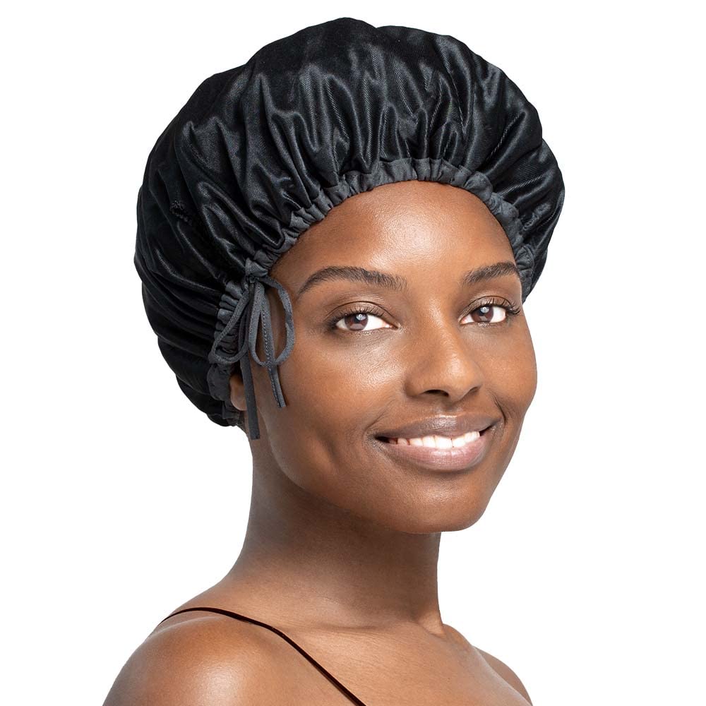 Stay On Satin Drawstring Bonnet (Black)