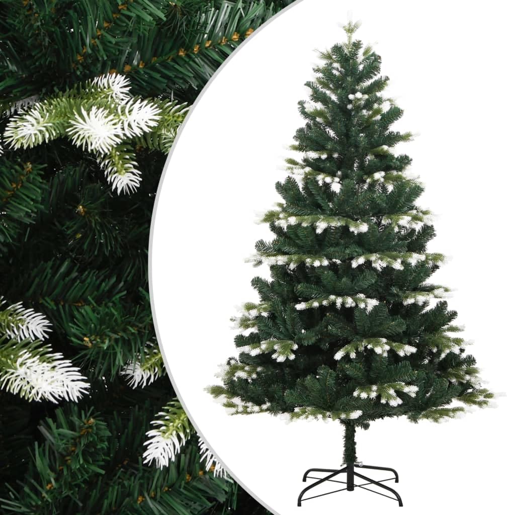 vidaXL 59.1&quot; Artificial Christmas Tree with Hinged Construction and Snow-Flocked Design – Easy-to-Install, Durable, Lifelike PE Tips, Sturdy Metal Stand, Reusable PVC Tree - Ideal for Indoor & Out...