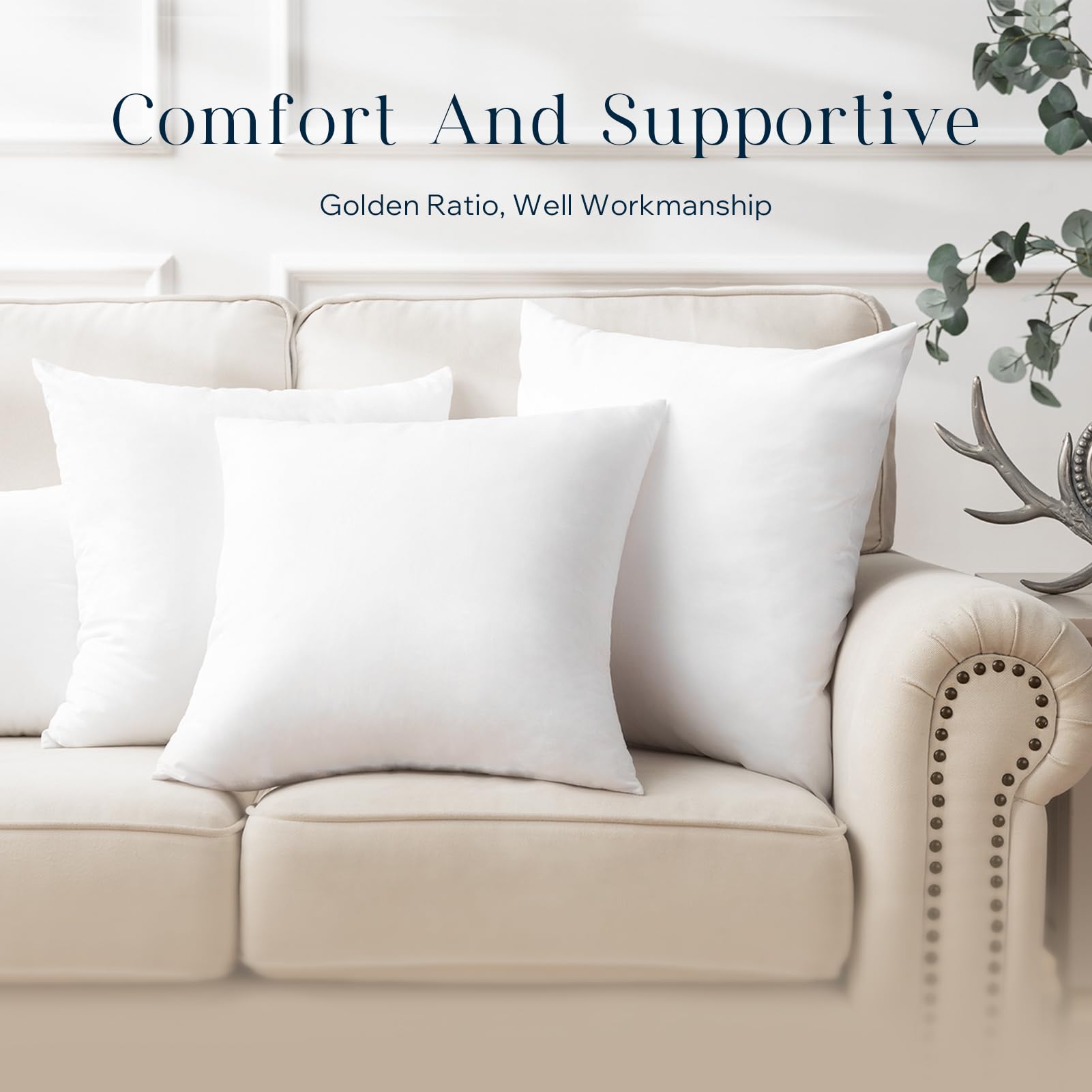 Phantoscope Outdoor Pillow Inserts - Square Form Water Resistant Microfiber Throw Pillows, Couch Sham Cushion Stuffer 20 X 20 Inches, 2 Count