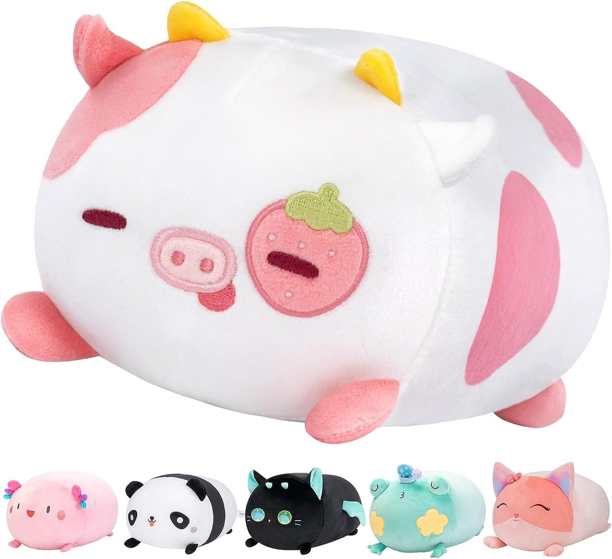 Mewaii Cute Strawberry Cow Plush Pillow, 16    Strawberry Cow Stuffed Animals, Soft Kawaii Plushies Cuddle Pillow, Cute Plushies