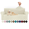 Jiviner Stretch Sofa Covers 1 Piece Couch Covers For 3 Cushion Couch Sofa, 3 Seater Sofa Slipcovers Furniture Protector With Elastic Bottom For Kids, Pets (Large, Beige Rhomb)