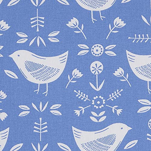 HomeRoots 100% Cotton Blue and Ivory Birds and Buds Throw Pillow