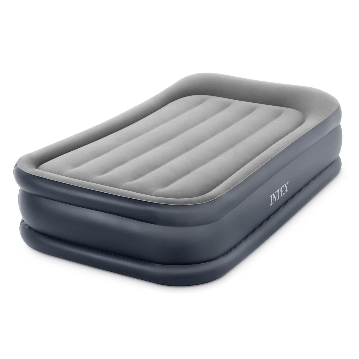 Intex Dura Beam Standard Deluxe Fiber-Tech Elevated Inflatable Pillow Rest Raised Airbed Mattress With Built In Electric Pump An