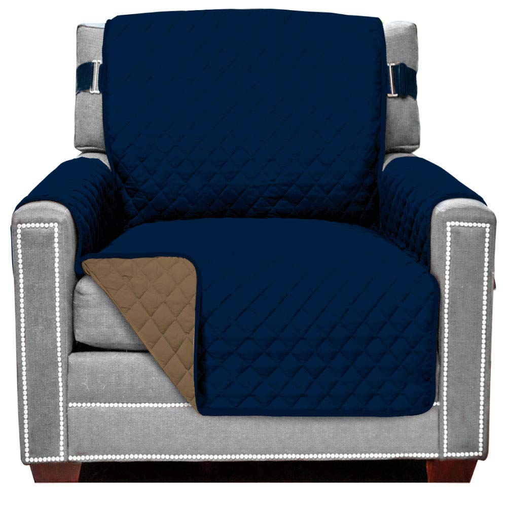 Sofa Shield Patented Chair Slipcover, Reversible Tear Resistant Soft Quilted Microfiber, 23” Seat Width, Durable Furniture Stain Protector With Straps, Washable Cover For Dogs, Kids, Navy Sand