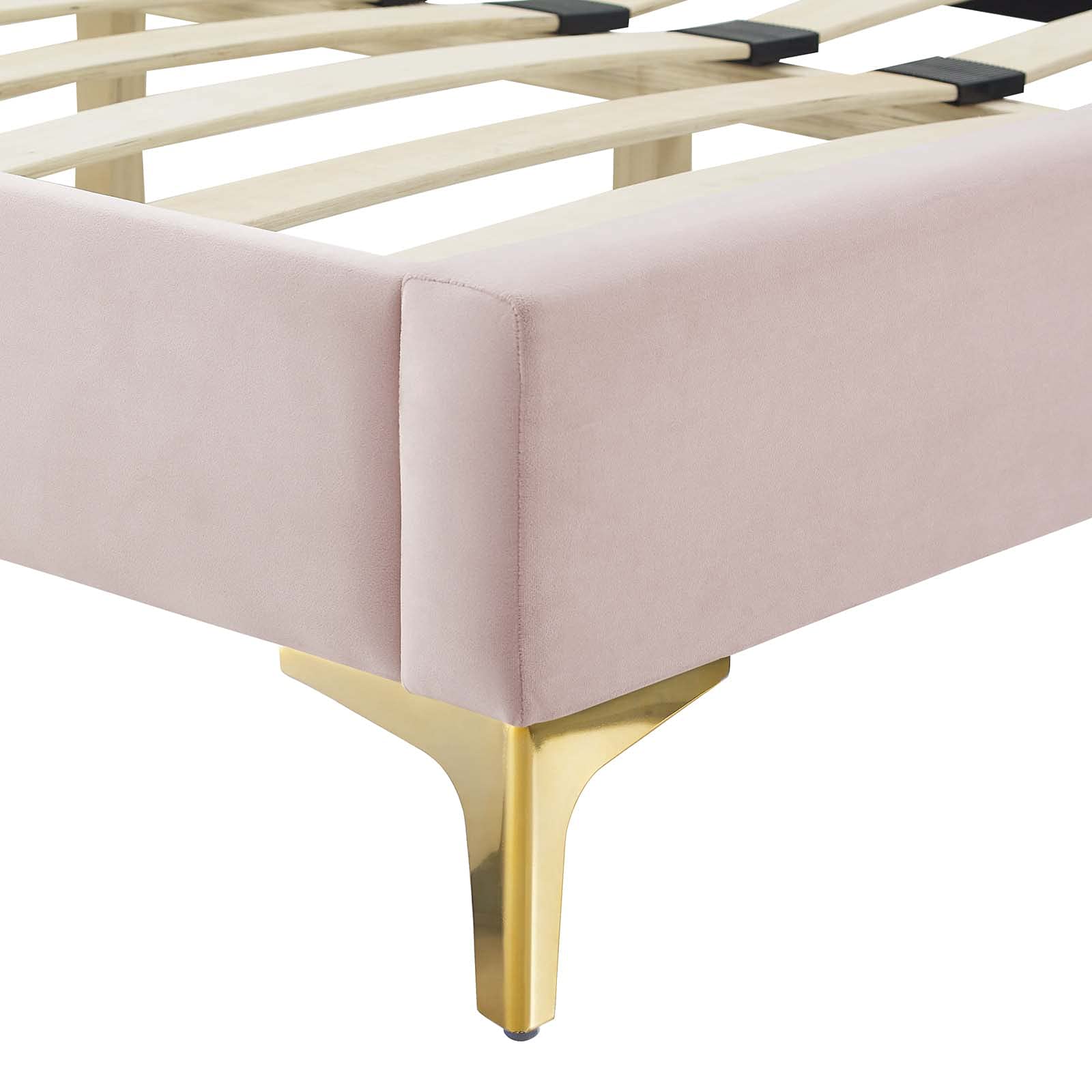 Modway Phillipa Performance Velvet Platform Bed with Gold Legs, King, Pink