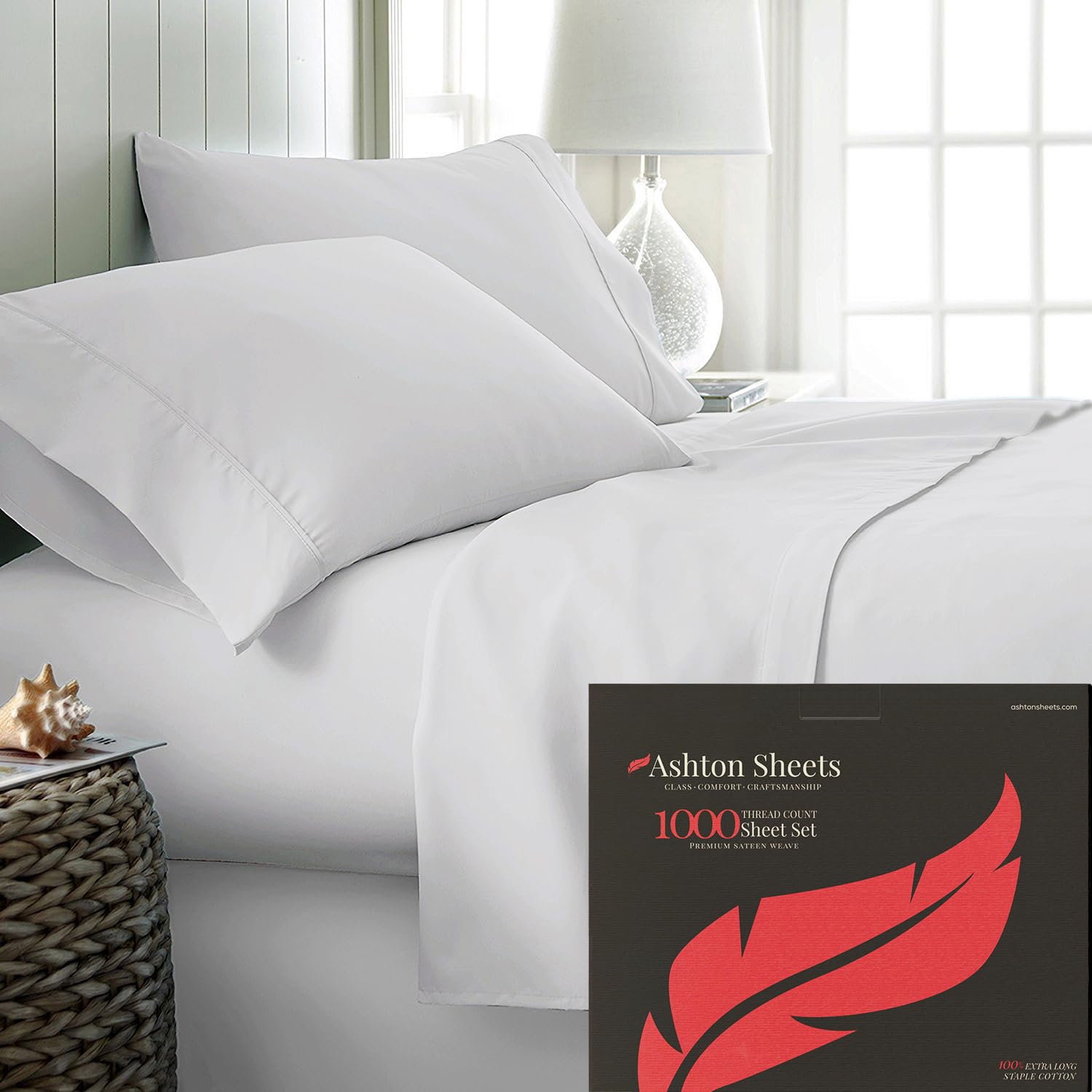 Ashton Sheets 100% Egyptian Cotton Sheets King Size - 1000 Tc 4 Pc Silver Egyptian Cotton Sheets For King Size Bed, Sateen Weave