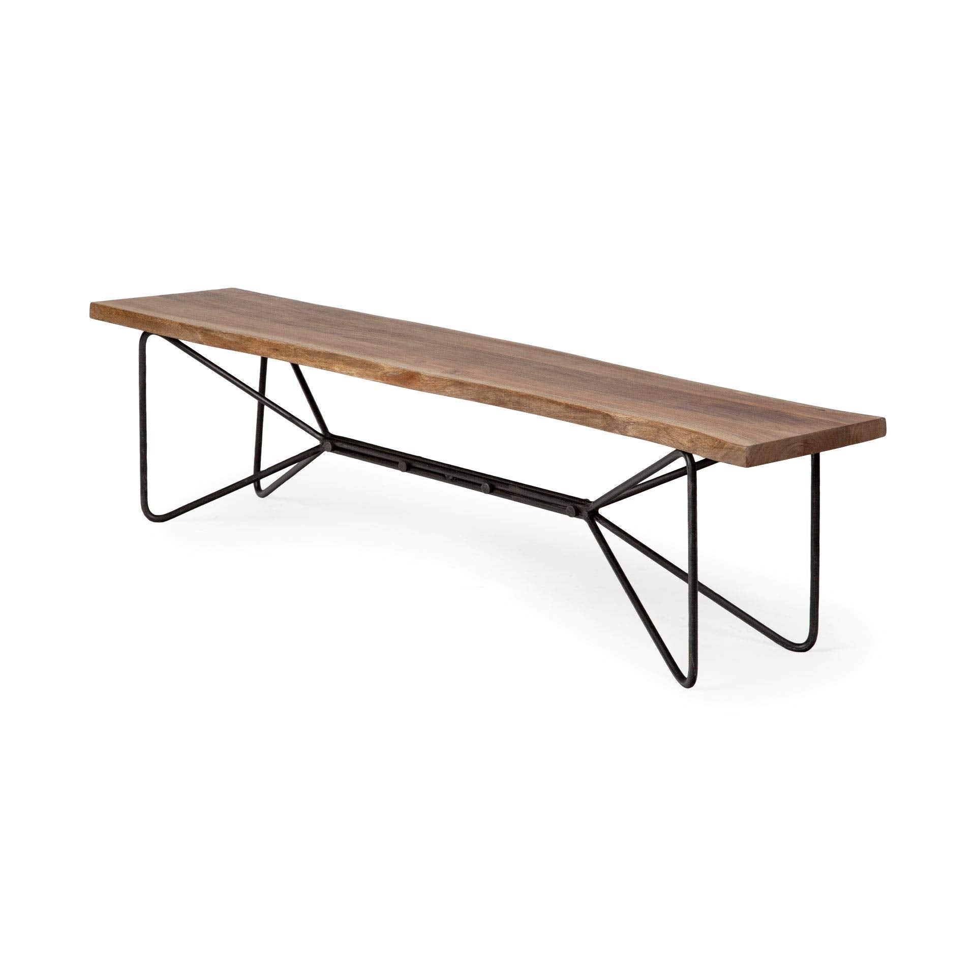 HomeRoots Rectangular Acacia Wood Iron Base Dining Bench - Thumbnail 3