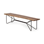 HomeRoots Rectangular Acacia Wood/Brown Finish Iron Base Dining Bench