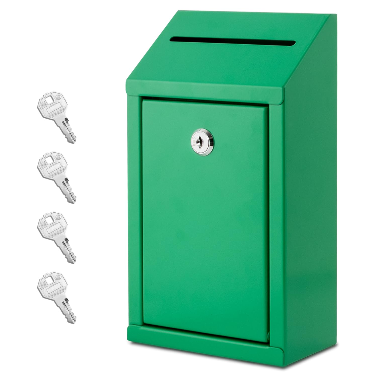 Metal Donation Box With Lock, Wall Mounted, Suggestion Box With 4 Iron Keys, Green, Cash Drop Box With Slot, 1-Pack