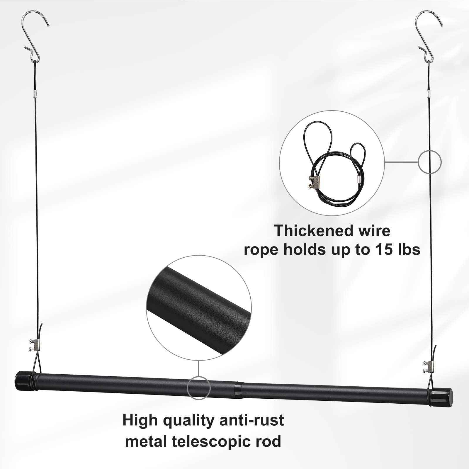 Hanging Closet Rod,15-50 Inch Adjustable Closet Hanging Organizer,35 Inch Height Space-Saving Clothes Hanging Bar,Black Closet R