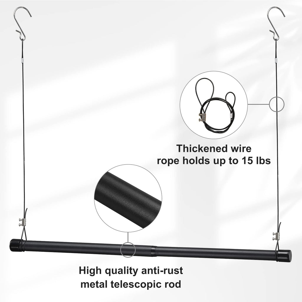Hanging Closet Rod,15-50 Inch Adjustable Closet Hanging Organizer,35 Inch Height Space-Saving Clothes Hanging Bar,Black Closet R