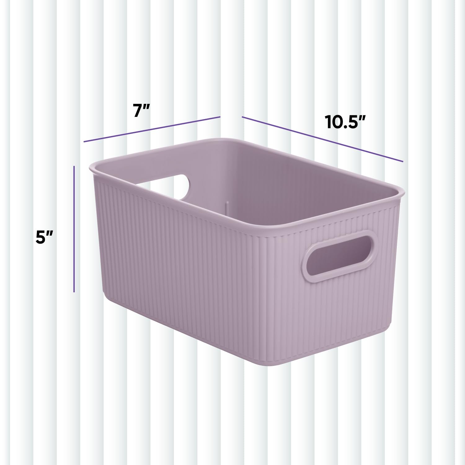 Superio Ribbed Collection - Decorative Plastic Open Home Storage Bins Organizer Baskets, Medium Lilac Purple (4 Pack) Container