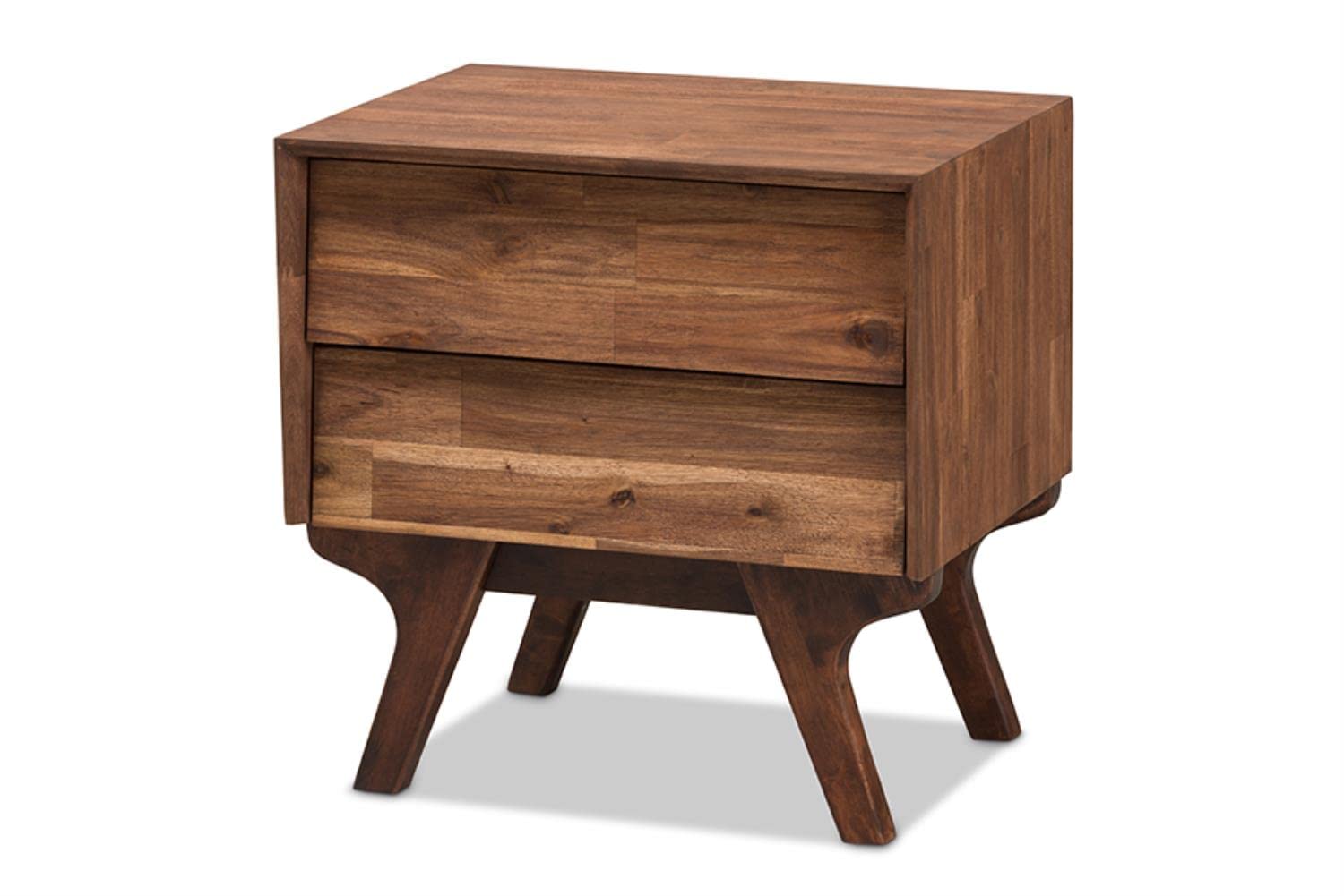 Baxton Studio Sierra Mid-Century Modern Brown Wood 2-Drawer Nightstand
