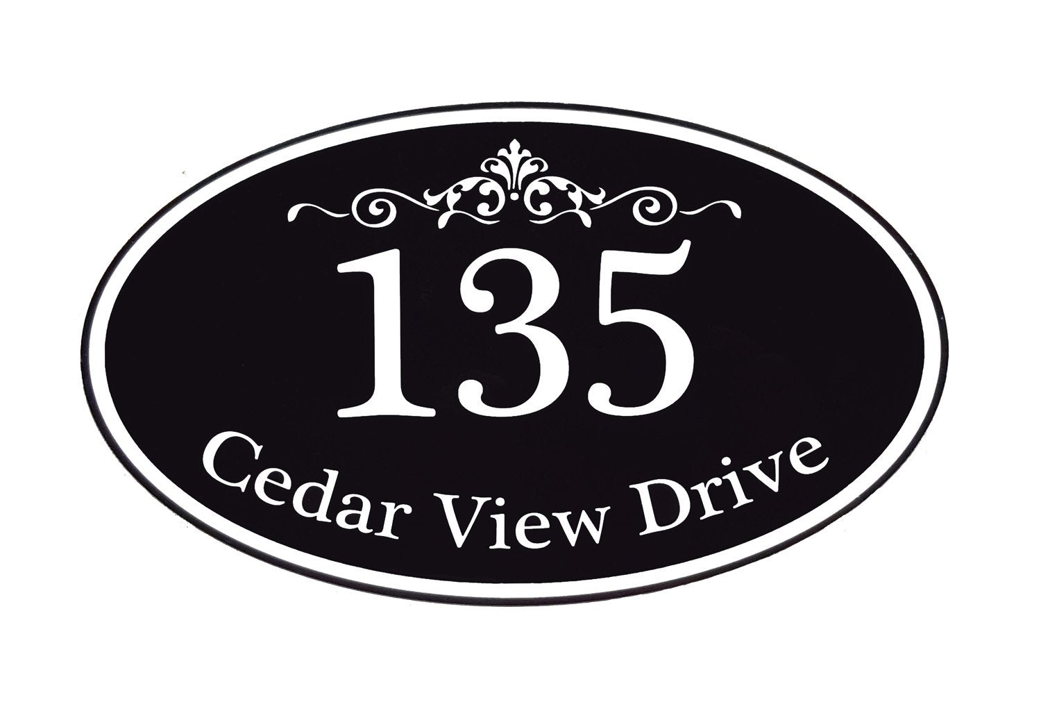 Customized Home Address Sign, Aluminum 12' X 7' Oval House Number Plaque, Personalized Color Choices Available (Black)