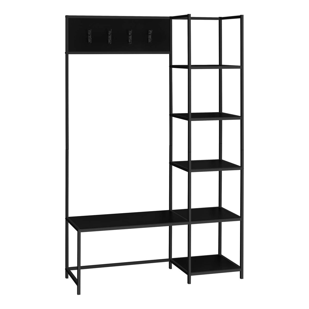 Monarch Specialties I 4510 Bench, Entryway, Hallway, Storage, Organizer, Coat Rack, Hall Tree, Metal, Laminate, Black, Contemporary, Modern