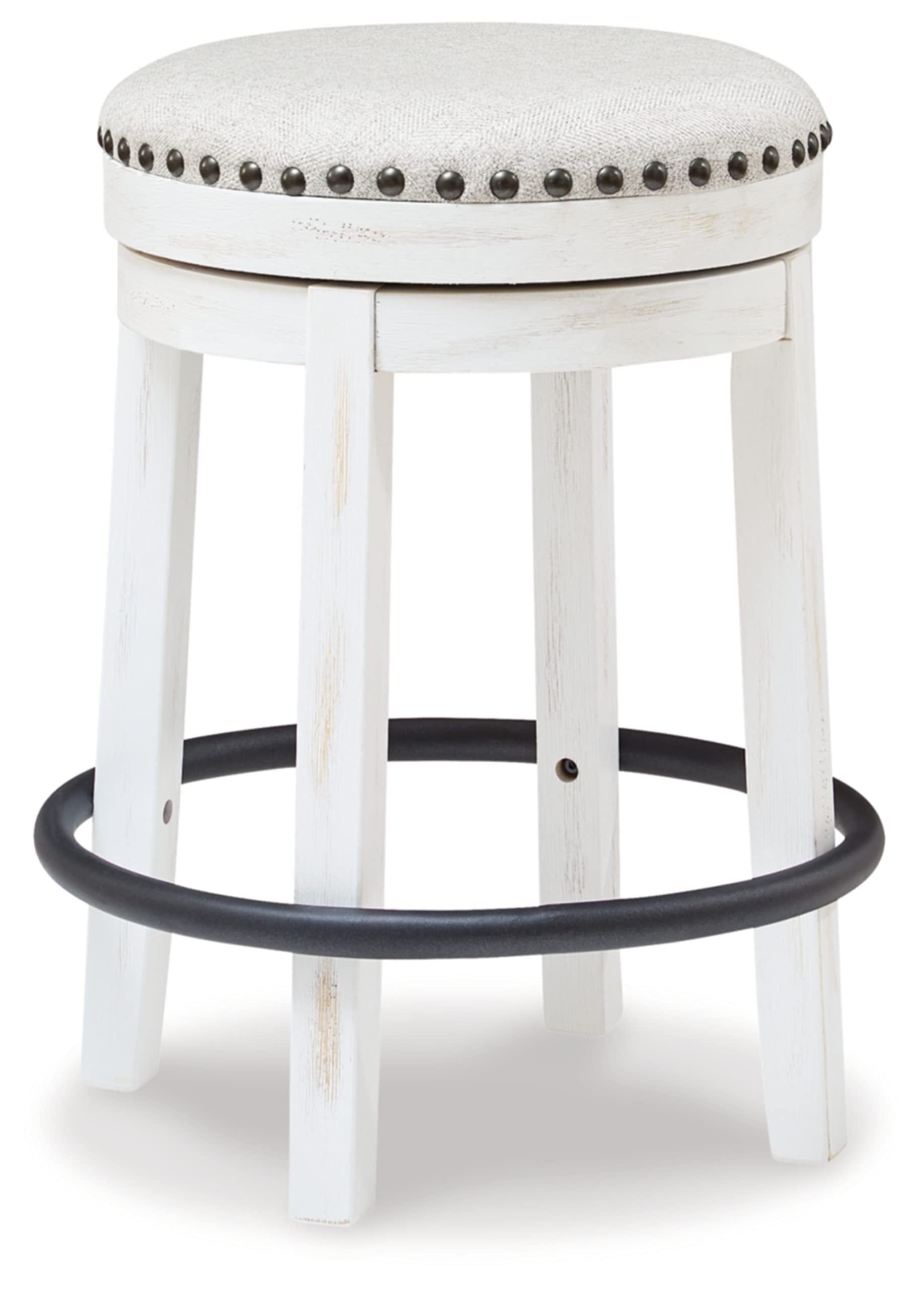 Signature Design by Ashley Valebeck 24 Counter Height Upholstered Swivel Stool, White & Black