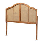 Baxton Studio Iris Vintage Classic and Traditional Ash Walnut Finished Wood and Synthetic Rattan Queen Size Arched Headboard