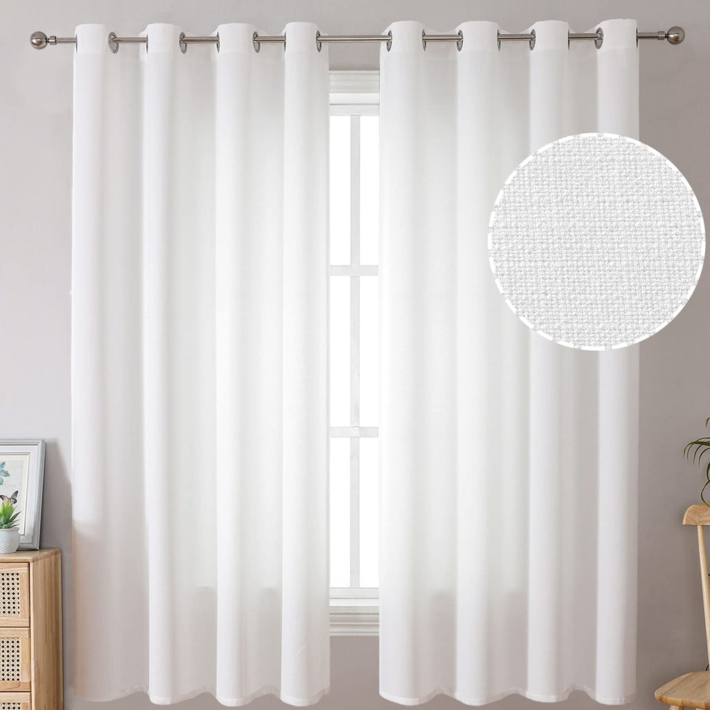 Bgment Natural Faux Linen Curtains For Bedroom, Grommet Thick Linen Semi Sheer Drapes Light Filtering Privacy Window Treatments Curtains For Living Room, Set Of 2 Panels, 52 X 63 Inch, White