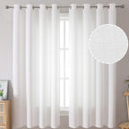 Bgment Natural Faux Linen Curtains For Bedroom, Grommet Thick Linen Semi Sheer Drapes Light Filtering Privacy Window Treatments Curtains For Living Room, Set Of 2 Panels, 52 X 63 Inch, White