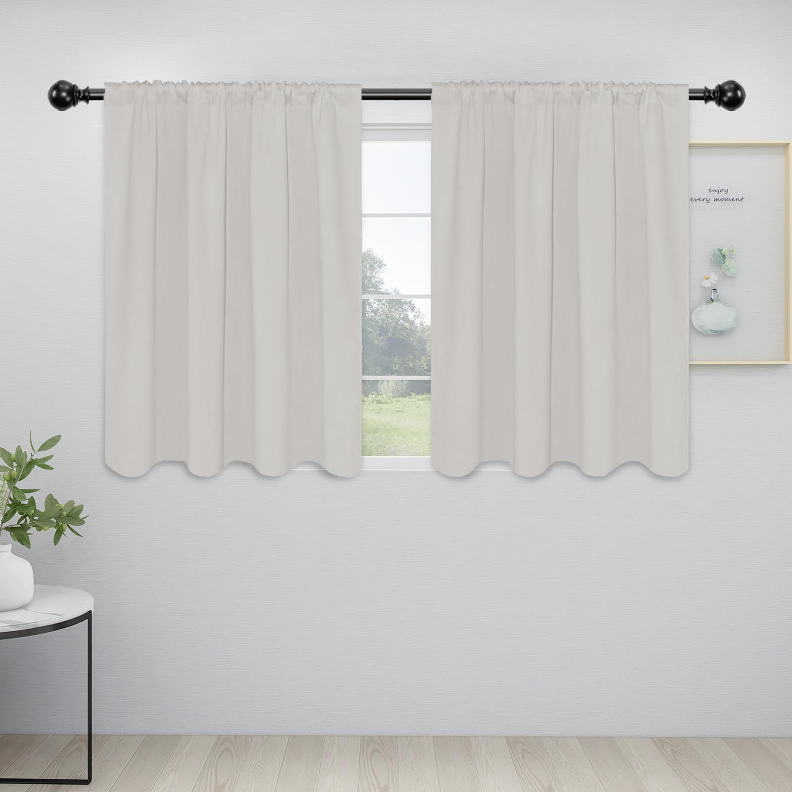 Easy-Going Rod Pocket Blackout Curtains For Bedroom, Room Darkening Window Curtains For Living Room, Thermal Insulated Noise Reduction Solid Window Drapes, 2 Panels(42X36 In, Light Linen)