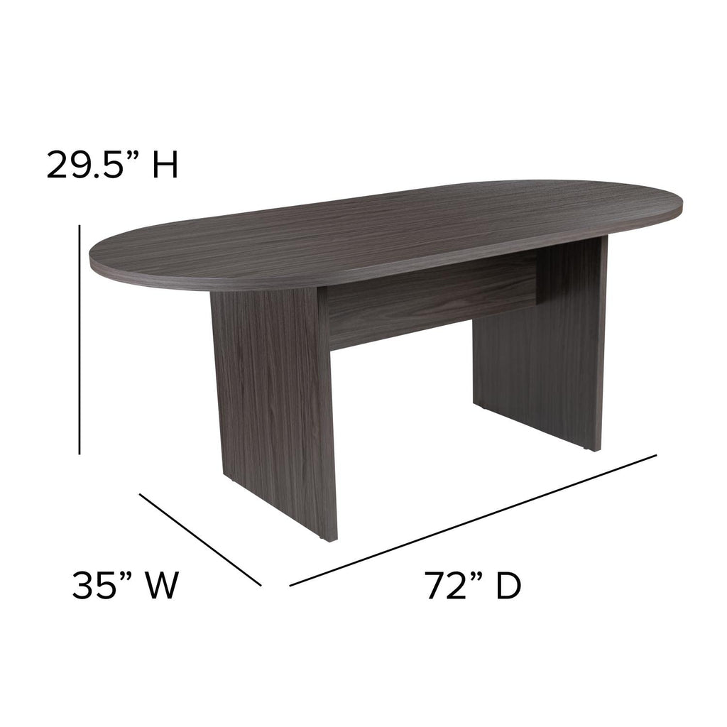 Flash Furniture Lake 5 Piece Rustic Gray Oval Conference Table Set With 4 Black Leathersoft Ribbed Executive Chairs