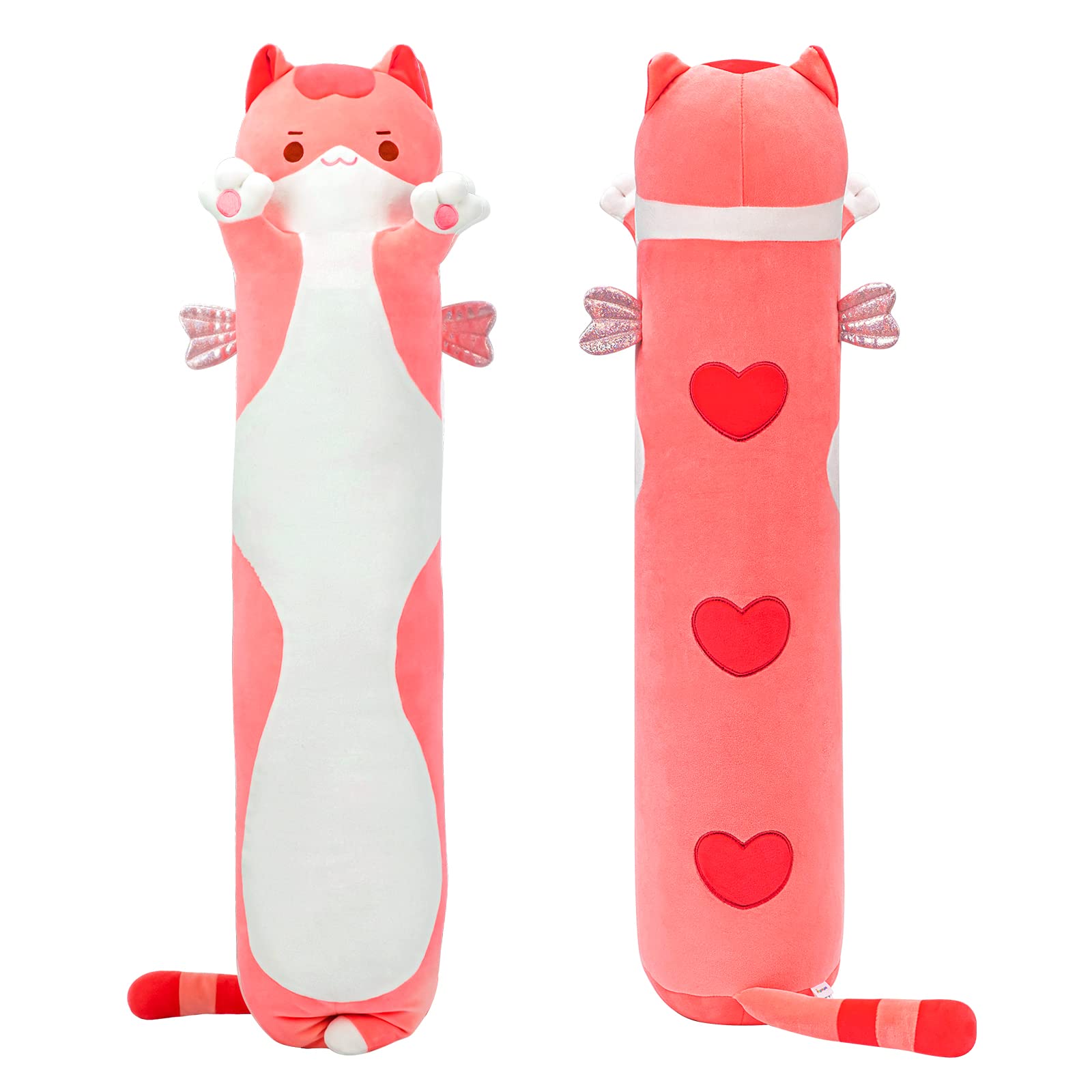 Mewaii Long Cat Plush Body Pillow, 28    Cute Pink Cat Stuffed Animals Soft Plushies, Kitten Plush Throw Pillow Doll Toy Gift fo