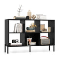 Giantex 6 Cube Bookcase, 3-Tier 47' Long Wood Bookshelf W/ 5 Metal Legs, Adjustable Shelf, Anti-Toppling Device, 31.5' Tall Floor Open Shelf Bookcase, Freestanding Wooden Cube Storage Shelves