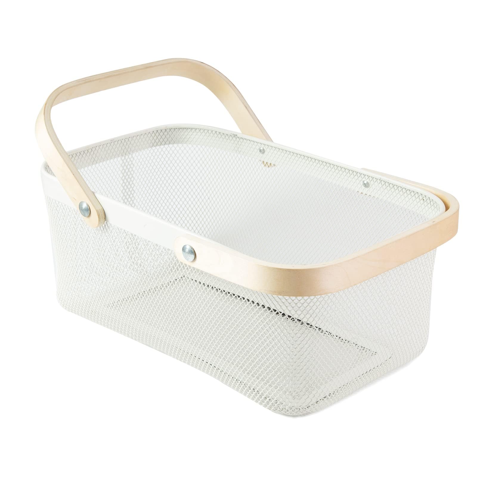 Macoior Portable Garden Harvest Basket-Mesh Design Natural Bamboo Handle Wire Storage Baskets,Mesh Basket With Handle Organize I