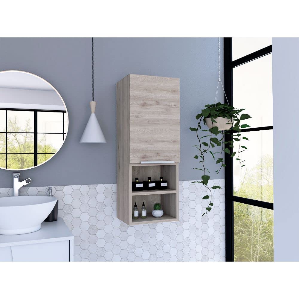 DEPOT E-SHOP Savona Medicine Single Door Cabinet with Two Interior Shelves and Two External Shelves, 32" H, Light Gray, Bathroom