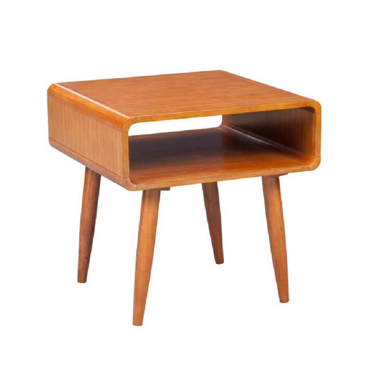 Benjara Rectangular Wooden End Table With Open Shelf And Splayed Legs, Brown