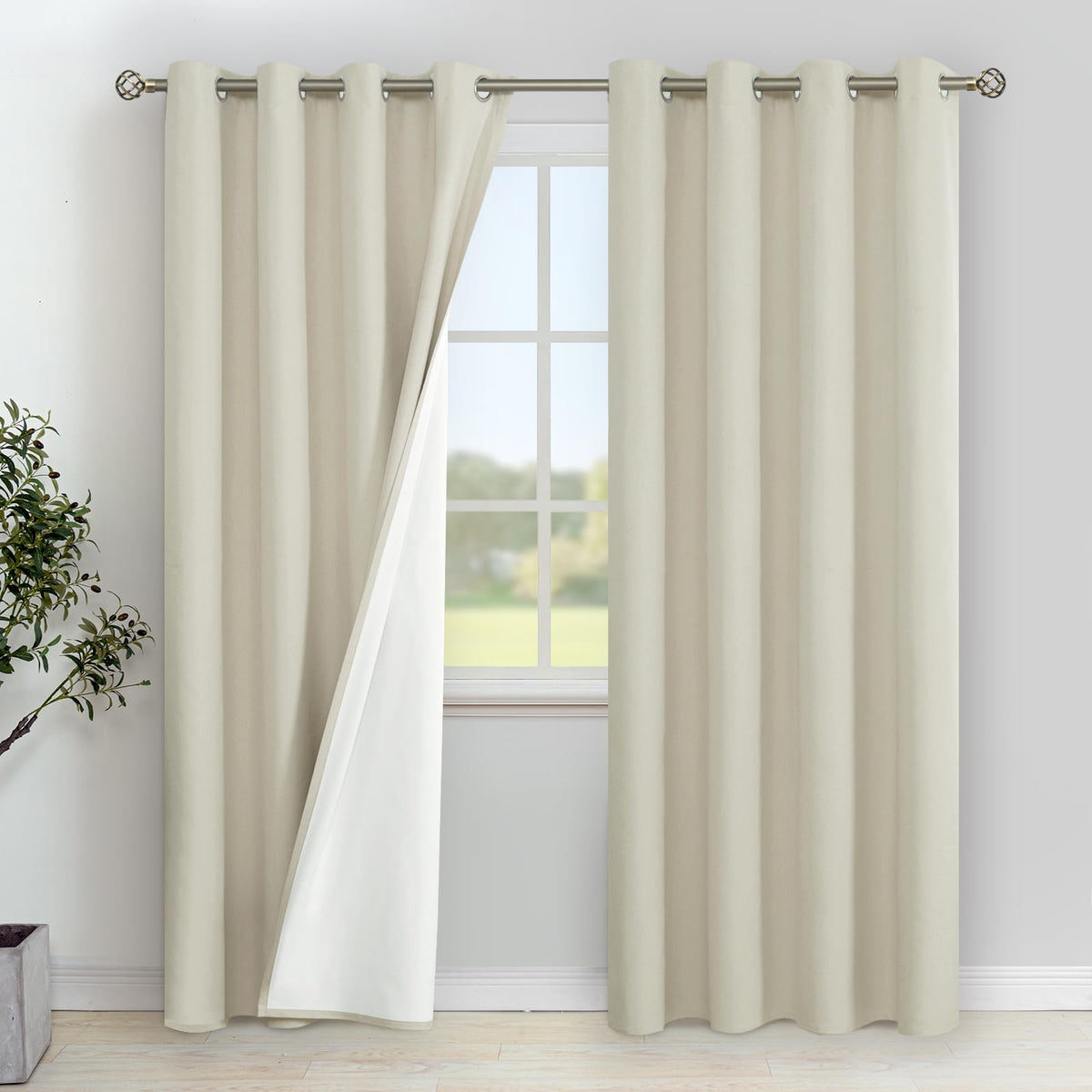 YoungsTex Linen Curtains Blackout 95 Inches Length for Bedroom, Grommet Thermal Insulated Full Room Darkening Linen Textured Cur