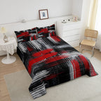 Feelyou Red Black And Grey Comforter Geometric Artistic Smear Comforter Set Abstract Graffiti Art Bedding Set Contemporary Moder
