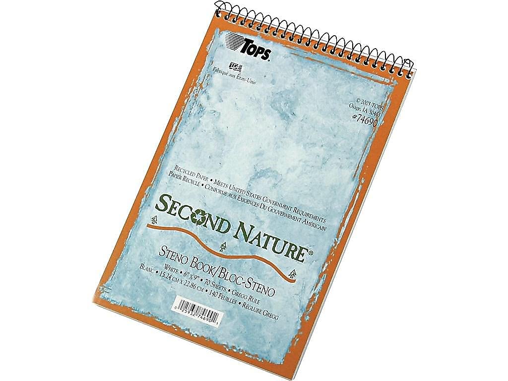 Tops Second Nature Spiral Steno Books, Recycled, 6 X 9 Inches, Gregg Rule, Tan Cover, 70 Sheets Per Book (74690)