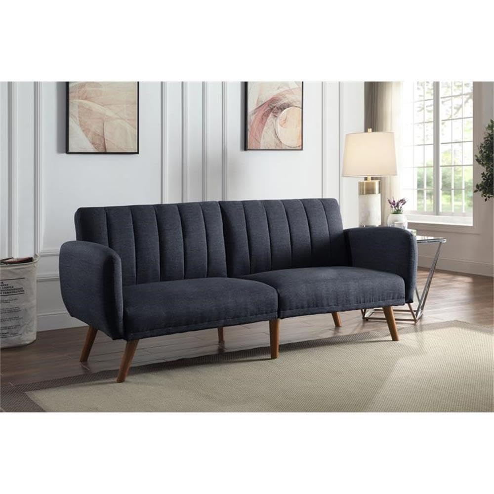 Acme Bernstein Linen Fabric Tufted Upholstery Adjustable Sofa in Gray and Walnut