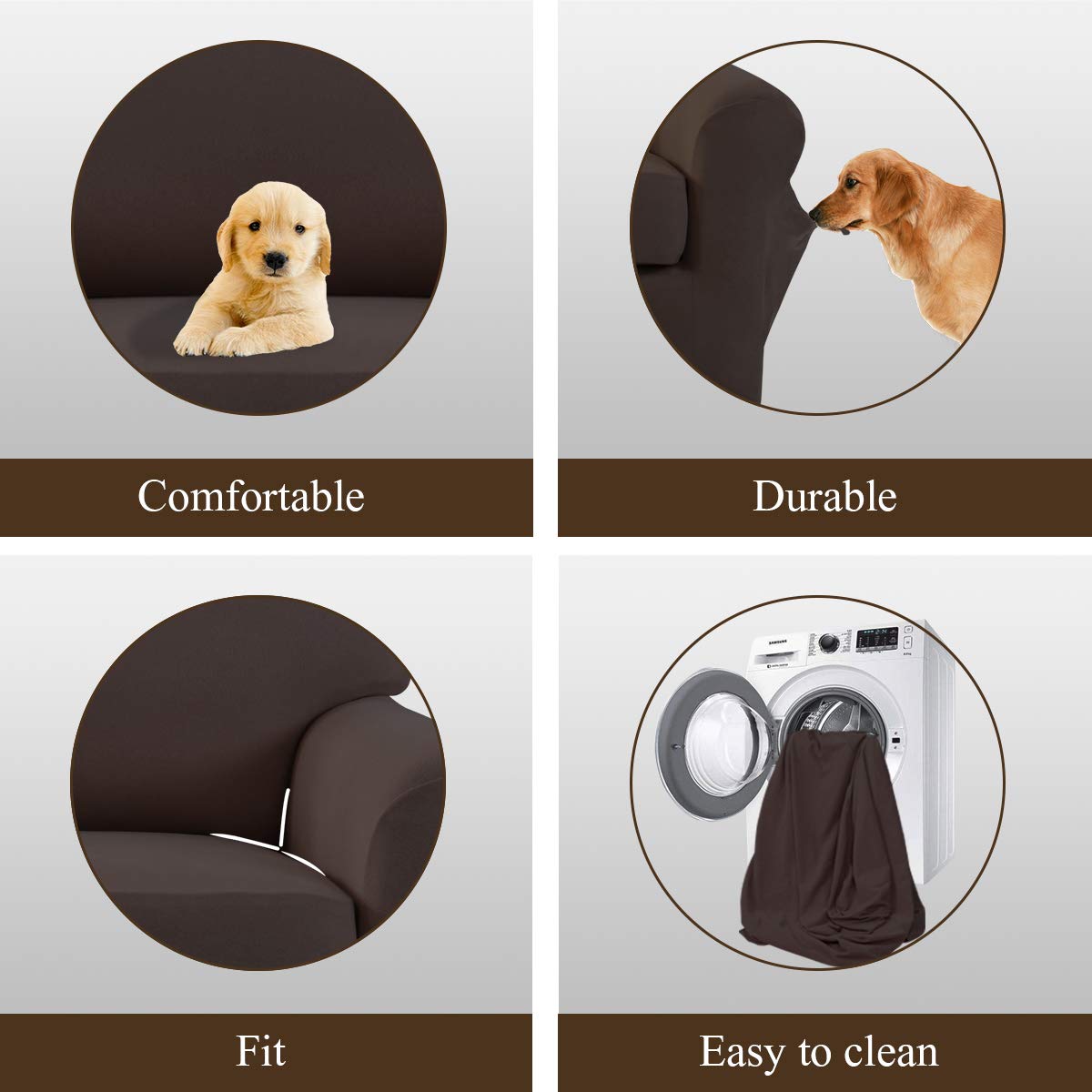 Easy-Going 4 Pieces Microfiber Stretch Recliner Slipcover - Spandex Soft Fitted Sofa Couch Cover, Washable Furniture Protector With Elastic Bottom For Kids, Pet(Recliner, Chocolate)