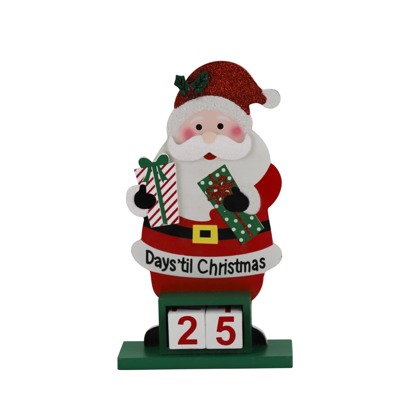 Sfozstra Christmas Advent Number Countdown Calendar,Wooden Square Number Tabletop Calendar Decoration, Santa Claus Home Office D