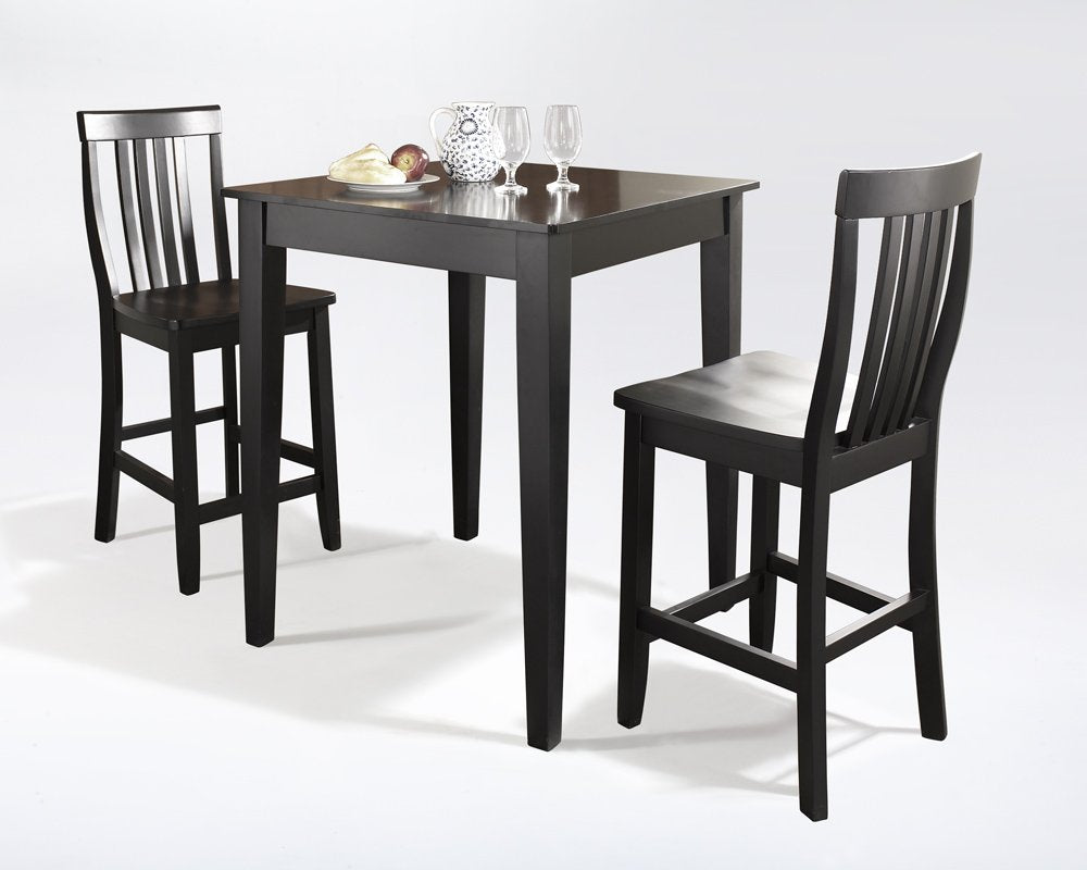 Crosley Furniture 3-Piece Bar Table with 2 School House Counter Height Bar Stools, Black