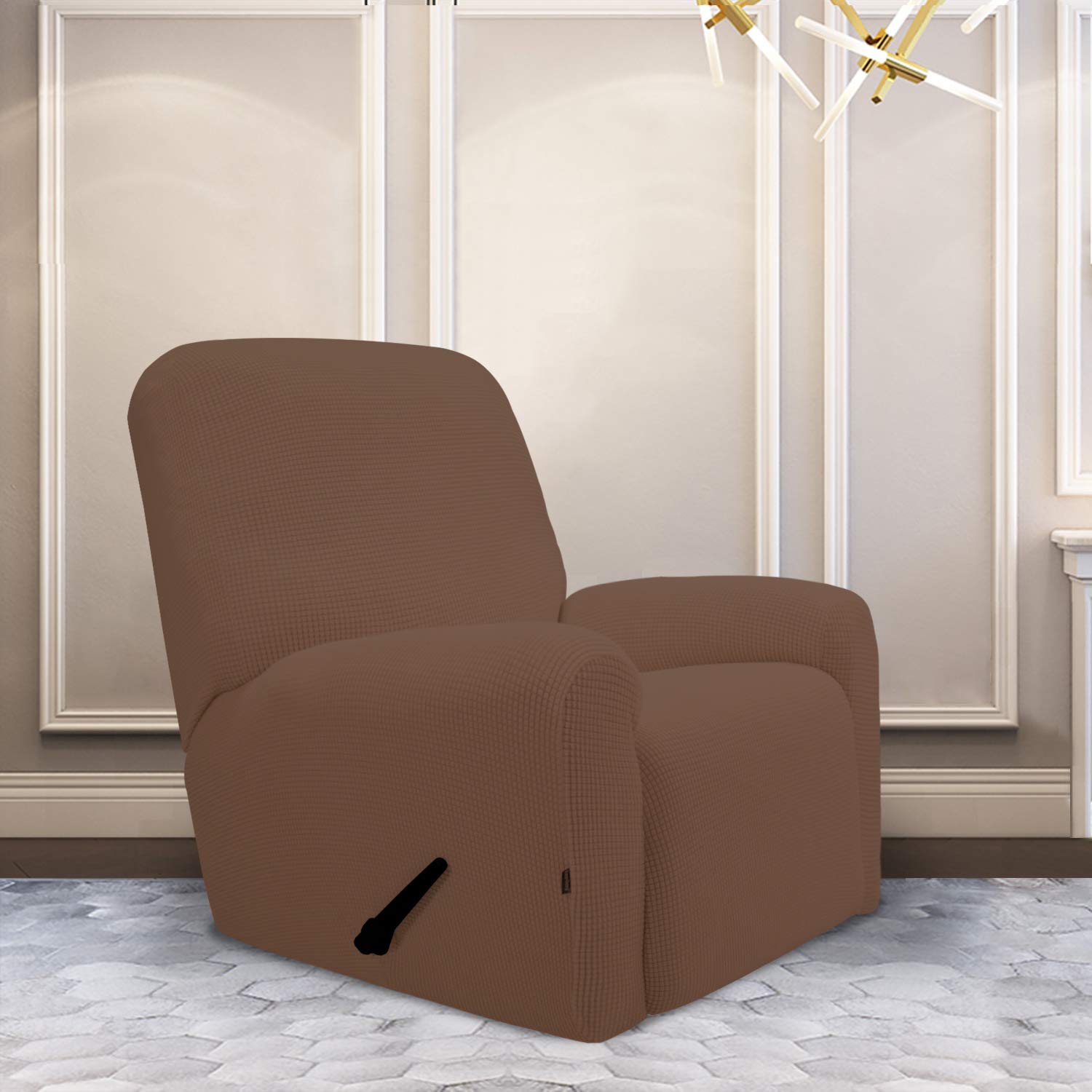 Purefit Stretch Recliner Sofa Slipcover With Pocket – Spandex Jacquard Non Slip Soft Couch Sofa Cover, Washable Furniture Protector With Elastic Bottom For Kids (Recliner, Brown)