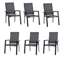 Mfstudio Outdoor Patio Dining Chairs, 6 Pcs Aluminum Patio Dining Sling Chair, Patio Chairs With Wood-Like Armrest & Wider Seat