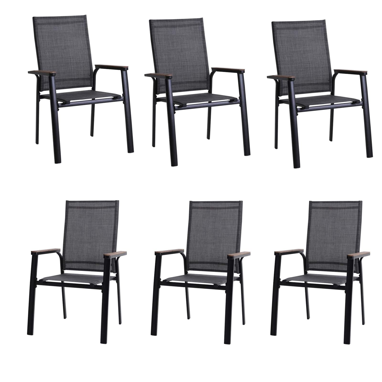Mfstudio Outdoor Patio Dining Chairs, 6 Pcs Aluminum Patio Dining Sling Chair, Patio Chairs With Wood-Like Armrest & Wider Seat