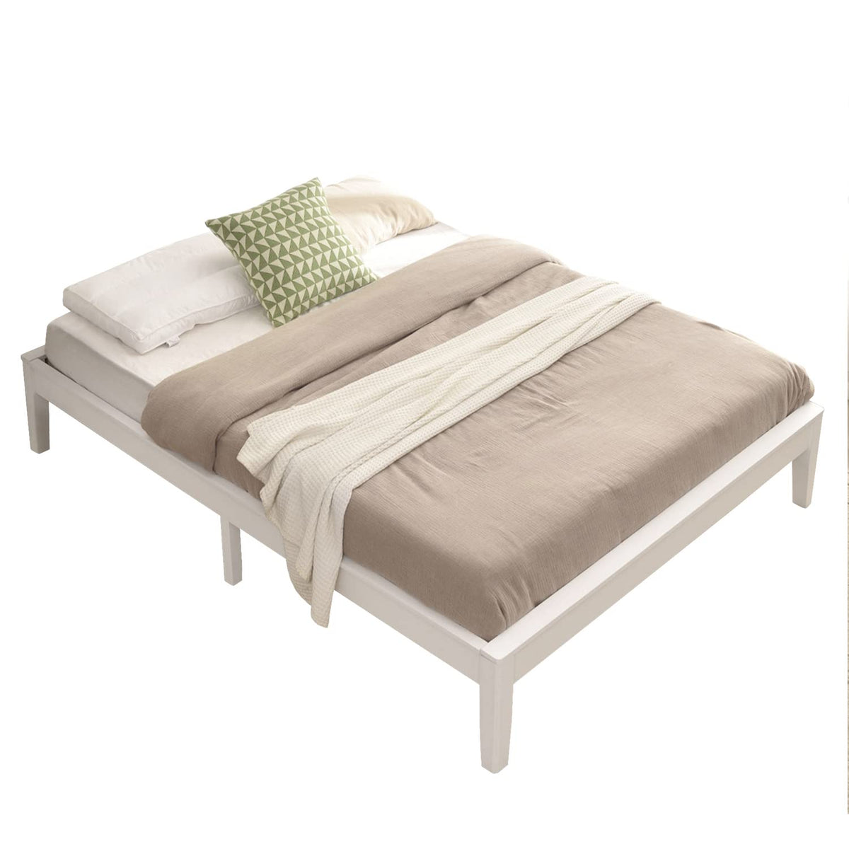 Better Home Products Stella Solid Pine Wood Full Platform Bed Frame in White