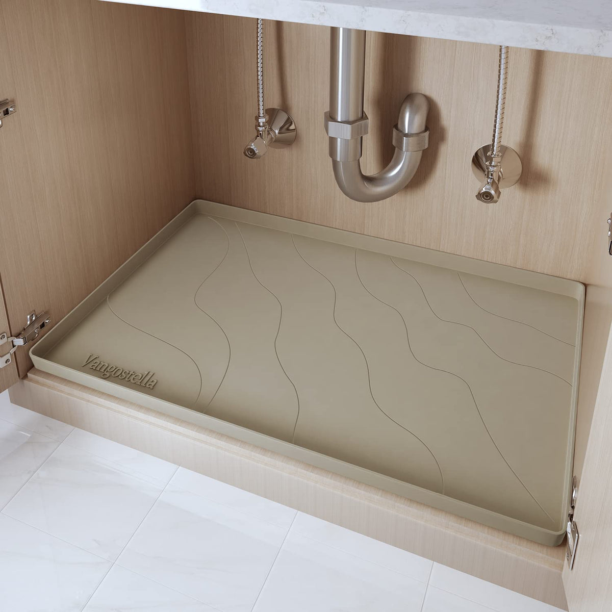 Vangostella Heavy Duty Silicone Under Sink Mats For Kitchen Waterproof 34' X 19', Extra Thick Under Sink Rubber Mat Drip Tray,