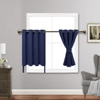Jiuzhen Short Curtains Kitchen Half Window Blackout Curtains With Tiebacks For Baseroom Shadows, Grommet Curtains For Living Room, Set Of 2 Window Curtain Panels, 52 X 36 Inch Length,Navy Blue