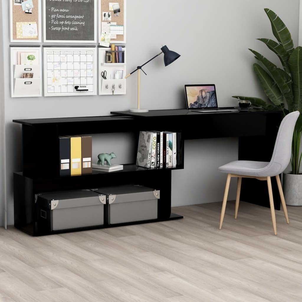vidaXL Corner Desk, Computer Desk with Open Compartments, Home Office Desk, Workstation Table, Modern Style, Black Engineered Wood