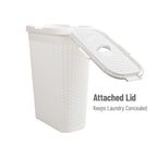 Mind Reader 40L Slim Laundry Hamper, Clothes Basket, Lid, Wicker Design, Plastic, 18''L X 10.4''W X 23.5''H, Set Of 2, White