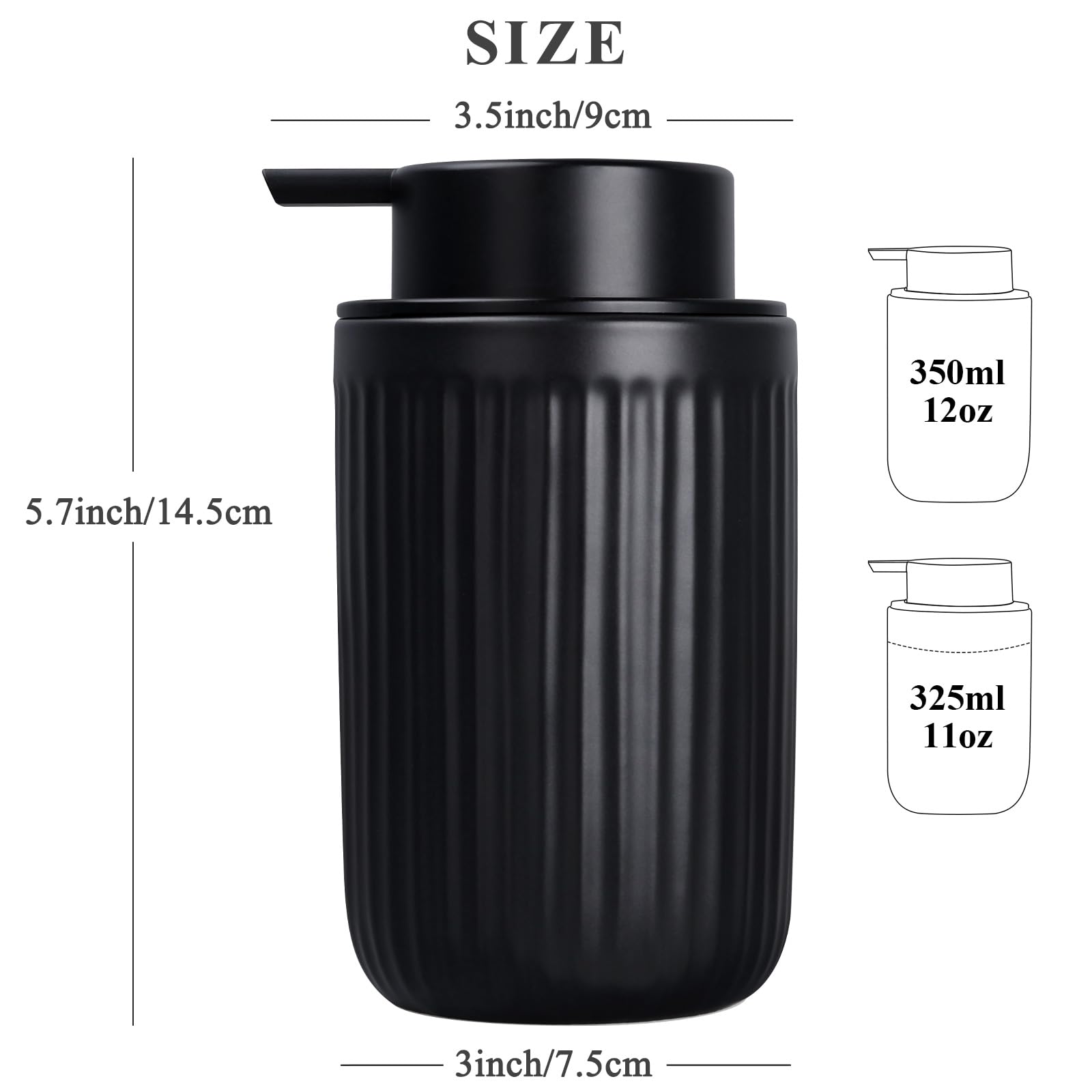 Bosilunlife Foam Hand Soap Dispenser - Ceramic Black Foaming Soap Dispenser For Bathroom 12Oz Refillable Liquid Lotion Soap Disp