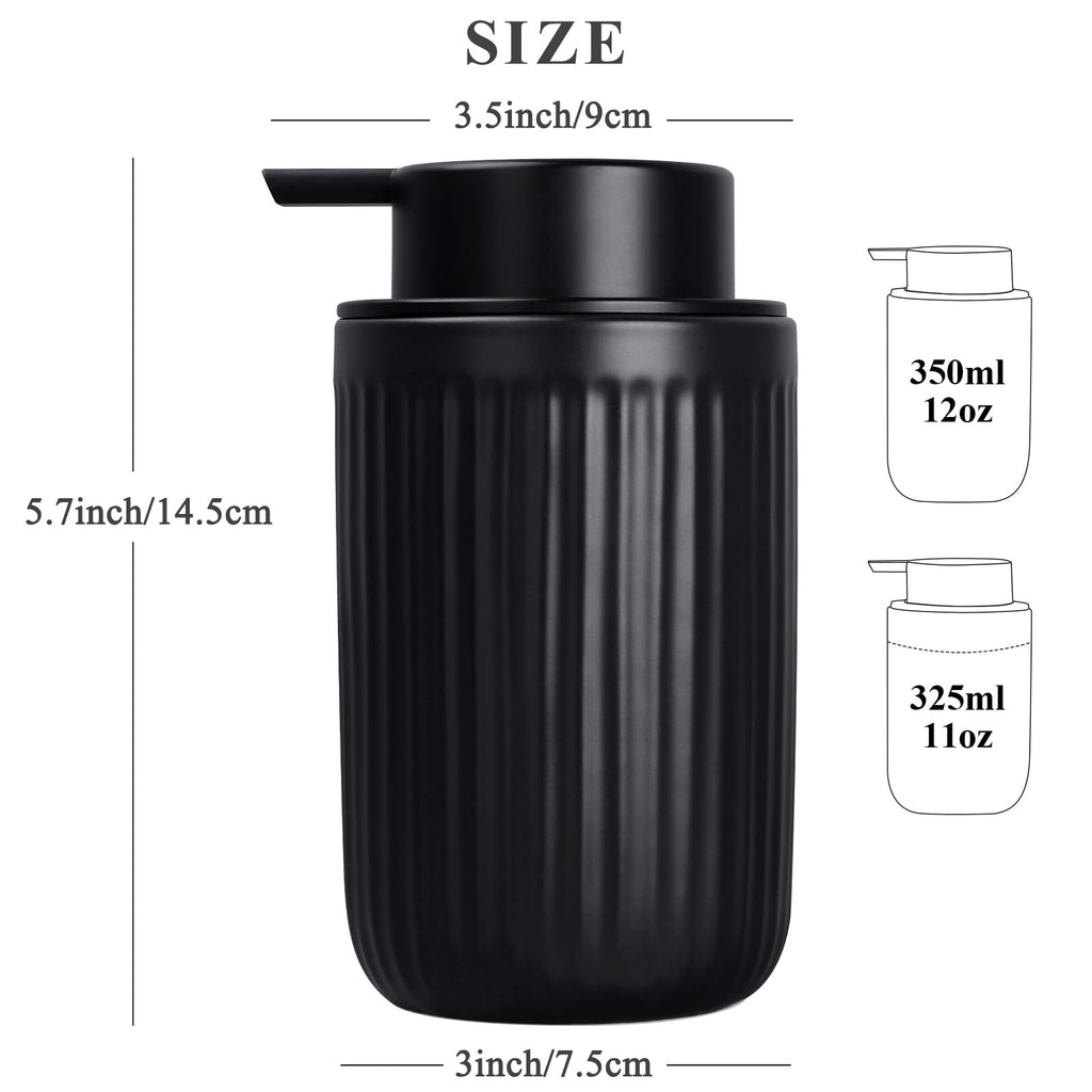Bosilunlife Foam Hand Soap Dispenser - Ceramic Black Foaming Soap Dispenser For Bathroom 12Oz Refillable Liquid Lotion Soap Disp