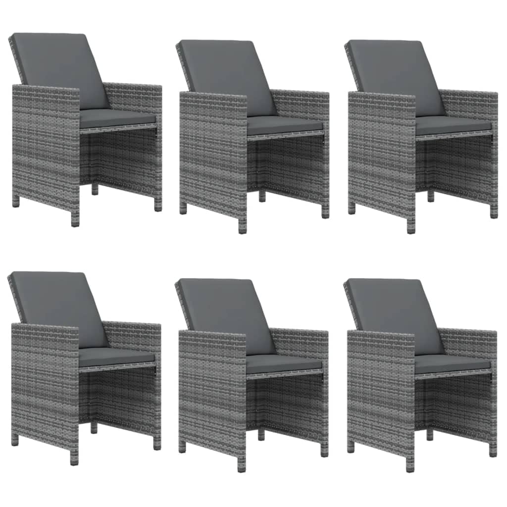 vidaXL Patio Dining Set 7 Piece with Cushions Garden Outdoor Lawn Yard Terrace Balcony Table and Chair Seat Seating Furniture Poly Rattan Gray