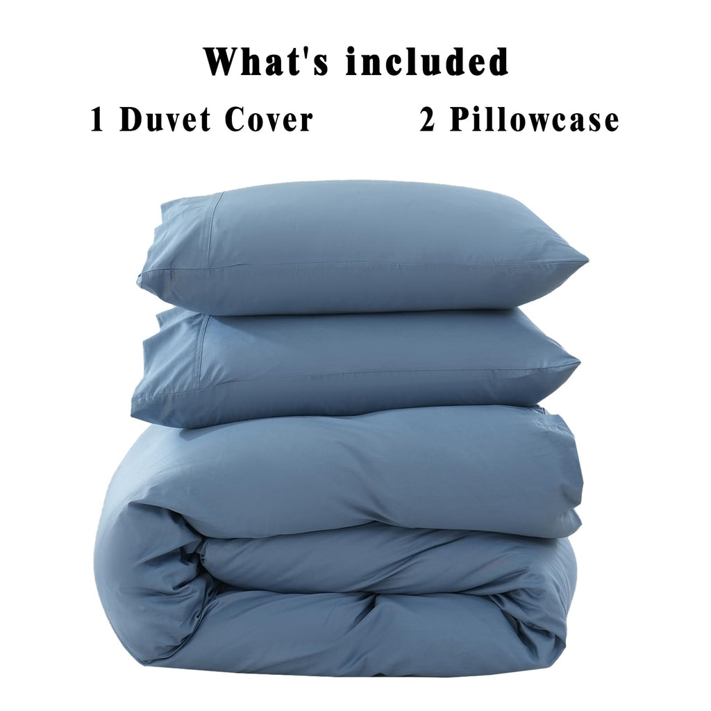 Overket Organic Cotton Duvet Cover Set - 400 Thread Count, King Size, Dusty Blue, Soft & Breathable 3 Piece Bedding Set